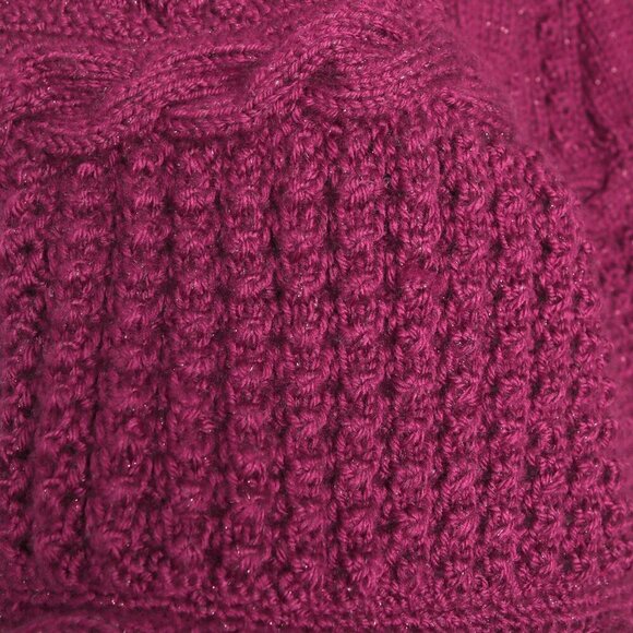 Vintage Cable Knit Shrug Handmade Poncho Cape Chunky Burgundy Red Stretch - Picture 6 of 6